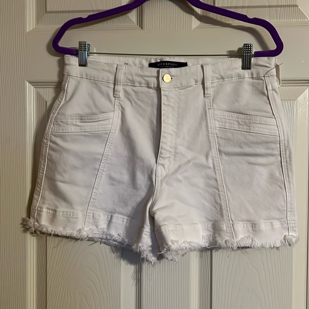 Liverpool White Distressed Jean Shorts
